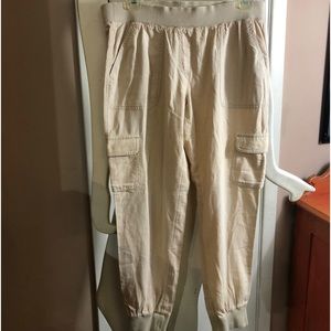 Chico's Light weight Ankle harem leg Cargo pants ribbed khaki  Size 0 Gorpcore